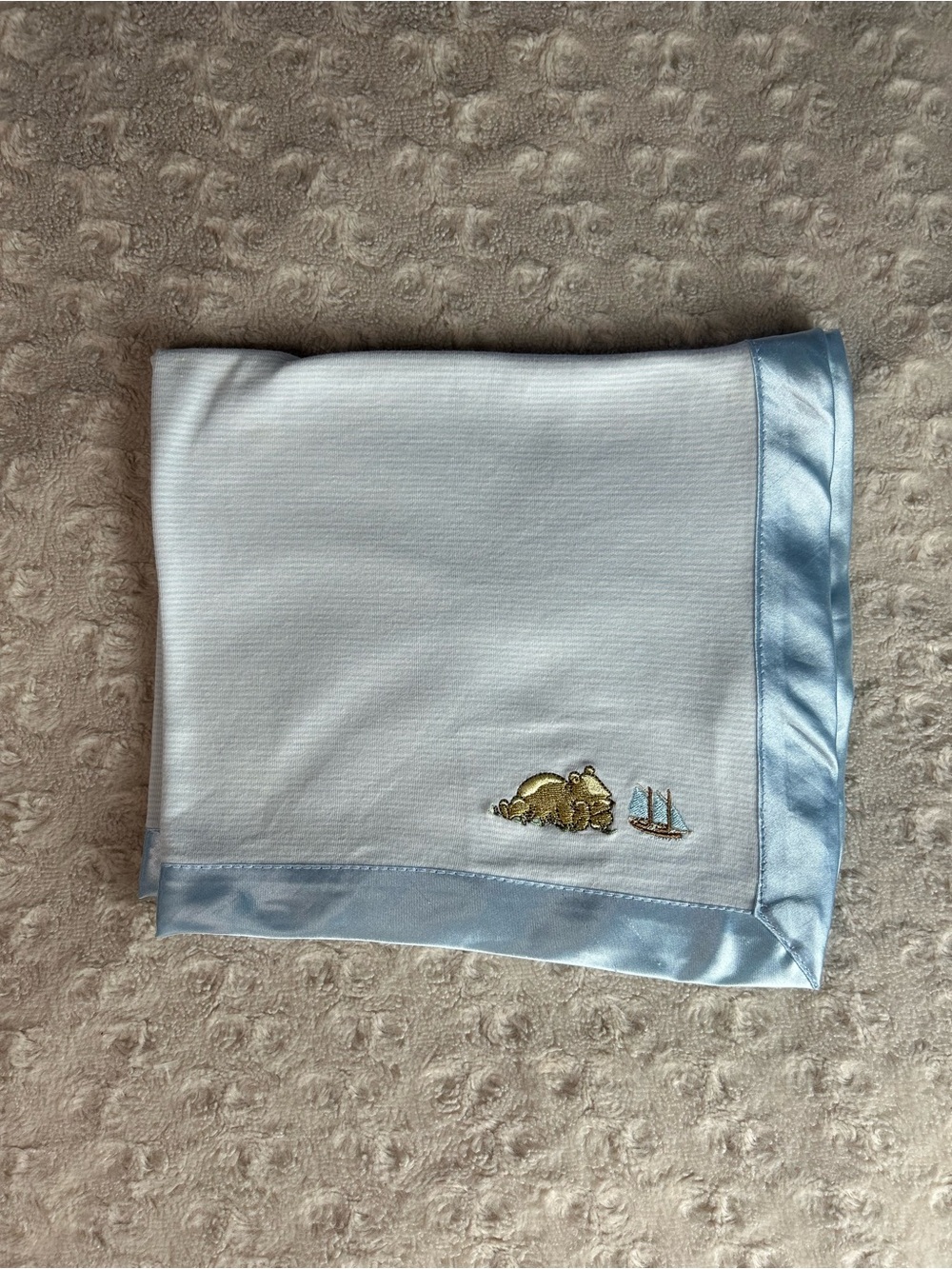 Classic Pooh Bear Sailboat Lovey Security Blanket Blue White Stripes Boat Disney